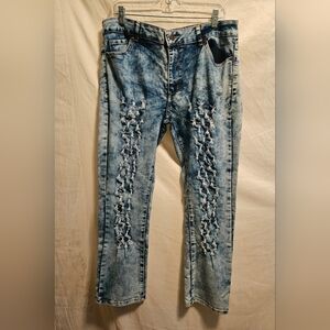 Sexy Boyfriend Jeans, 31R, Acid wash, Distressed, Light Wash. Blue